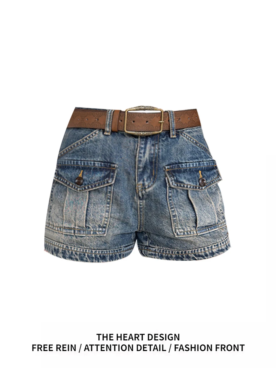 

Retro American Design Distressed Denim Shorts Women's Summer 2026 New Style Workwear Pocket Pants High Waist Wide Leg Jeans