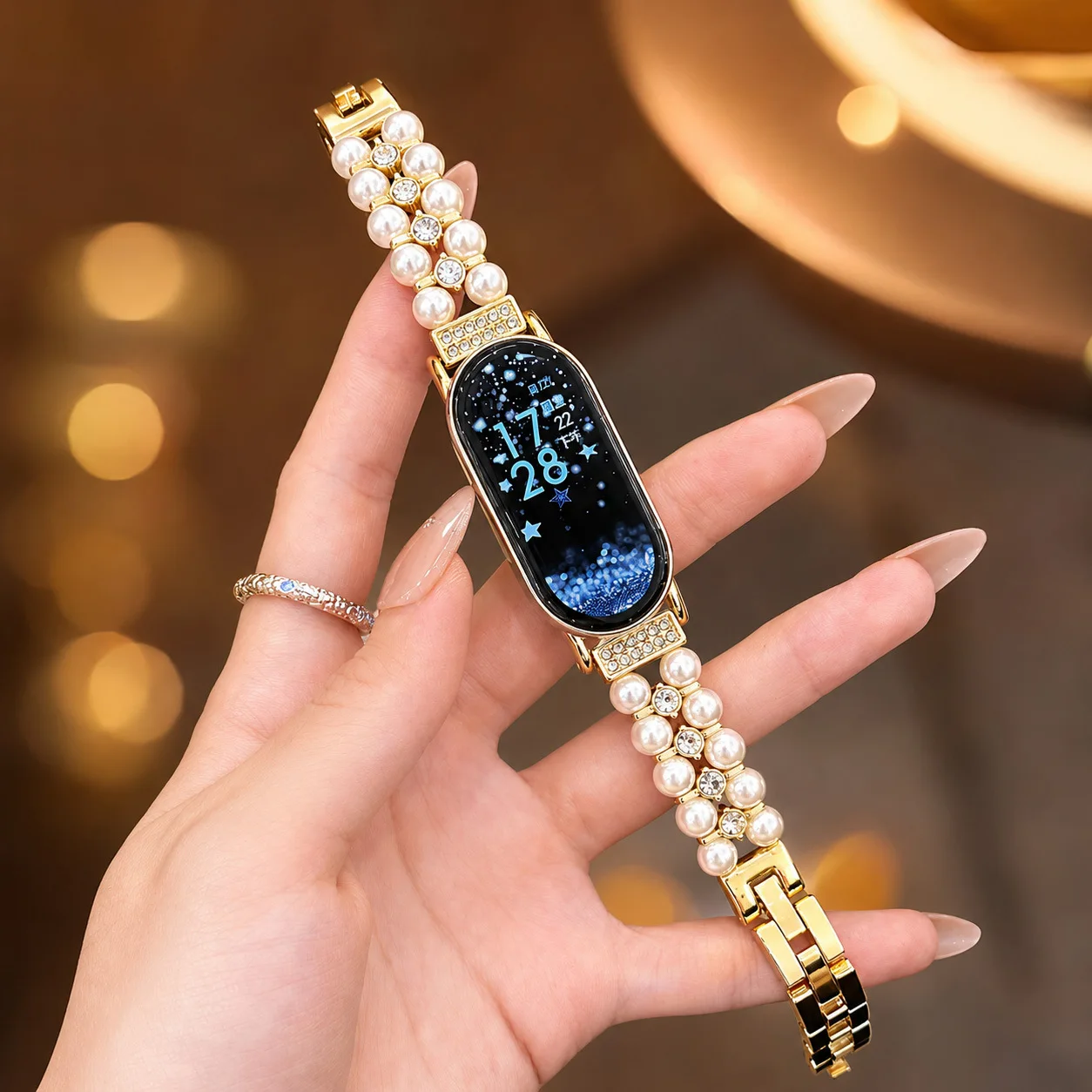 Double-Row Pearl Quick-Release Strap for Xiaomi 8/9 Pro/10 for Redmi Watch 4/5 Diamond-Encrusted Smart Watches Straps