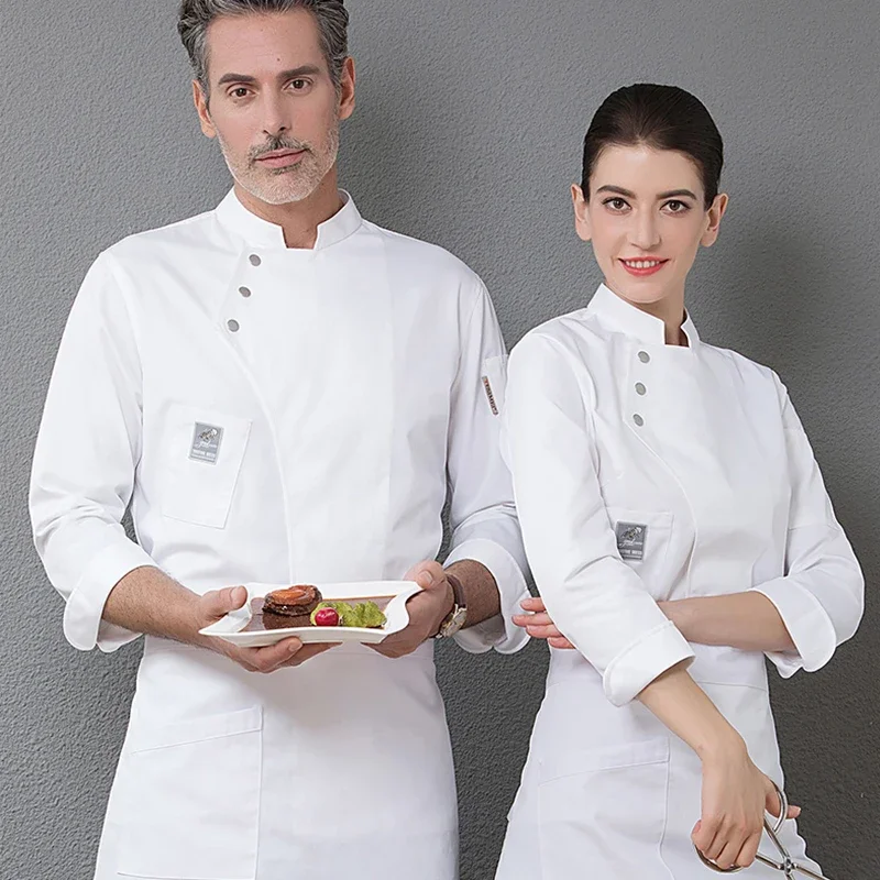 Blue Uniform Jacket Long Sleeves Restaurant Uniform Women and Men Kitchen Catering Black Cook Coat Double Breasted Chef Clothes