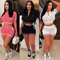 Knitted Hollow Out Hole Two Piece Set For Women Skinny Tops+ Casual Stretchy Shorts Female Street Suit Summer Outfits 2023