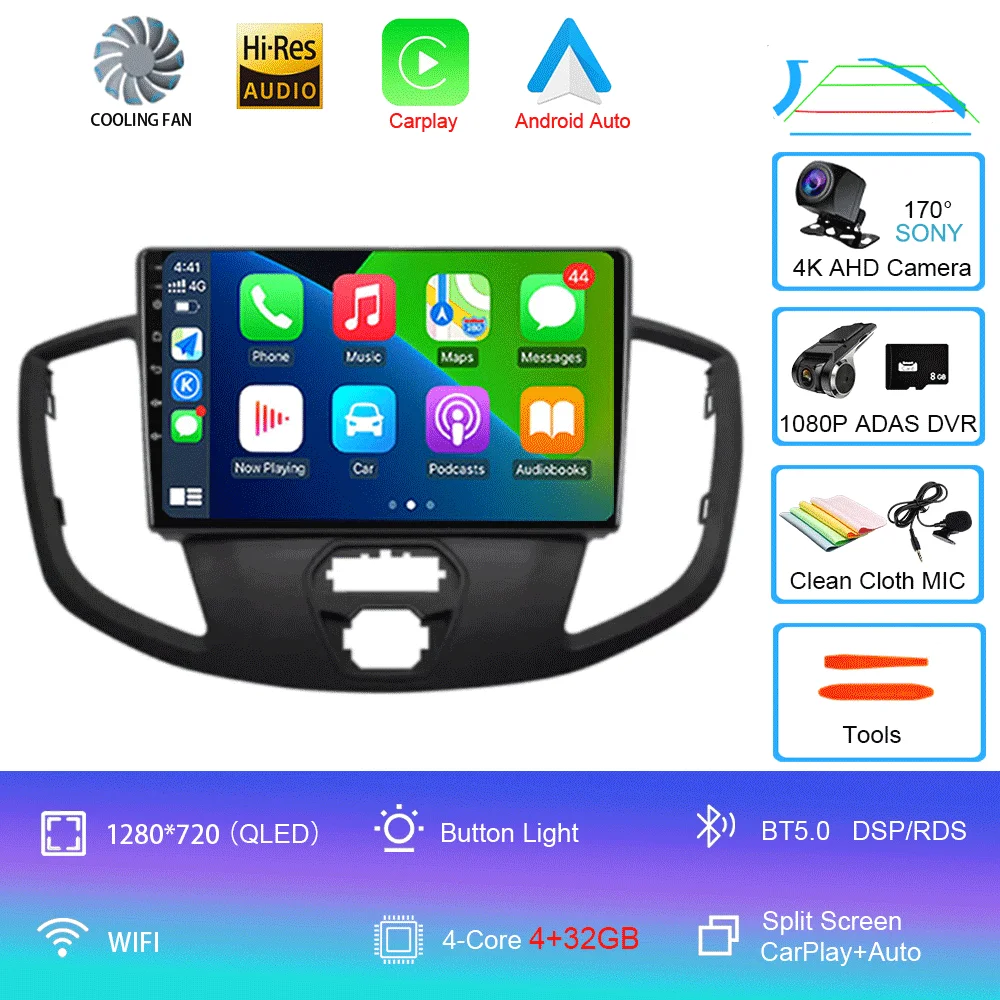 Android 16 Draadloze Carplay & Auto WIFI + 4G voor Ford Transit 2015 2016 2017 2018 autoradio multimediaspeler stereo 2D