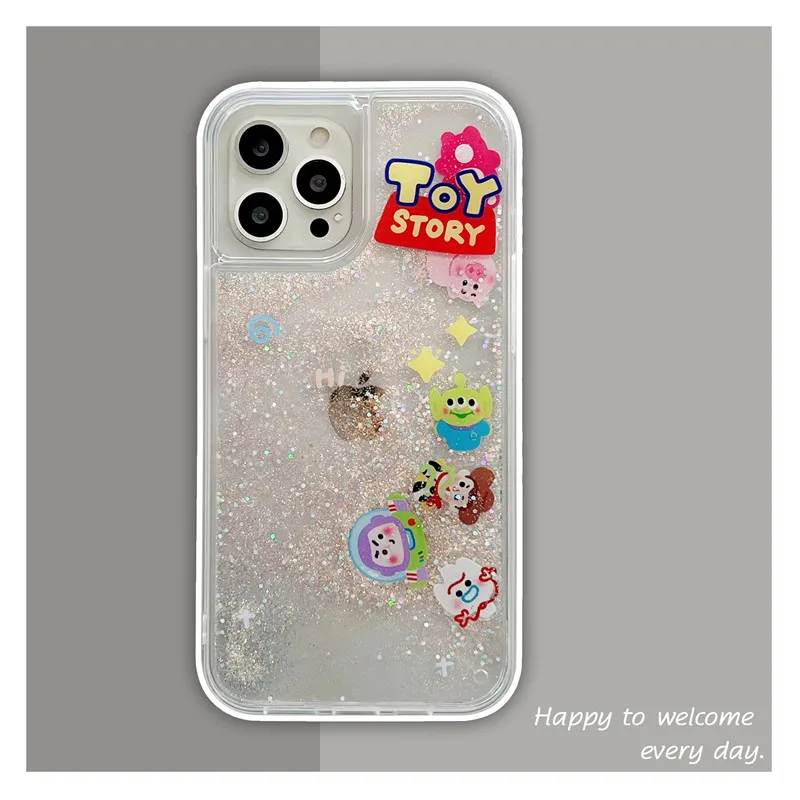 Toy Story Disney Liquid quicksand Phone Cover for iPhone 11 12 13 14 15 Pro Max Plus 15plus 14plus X XS XR Logo quicksand Case