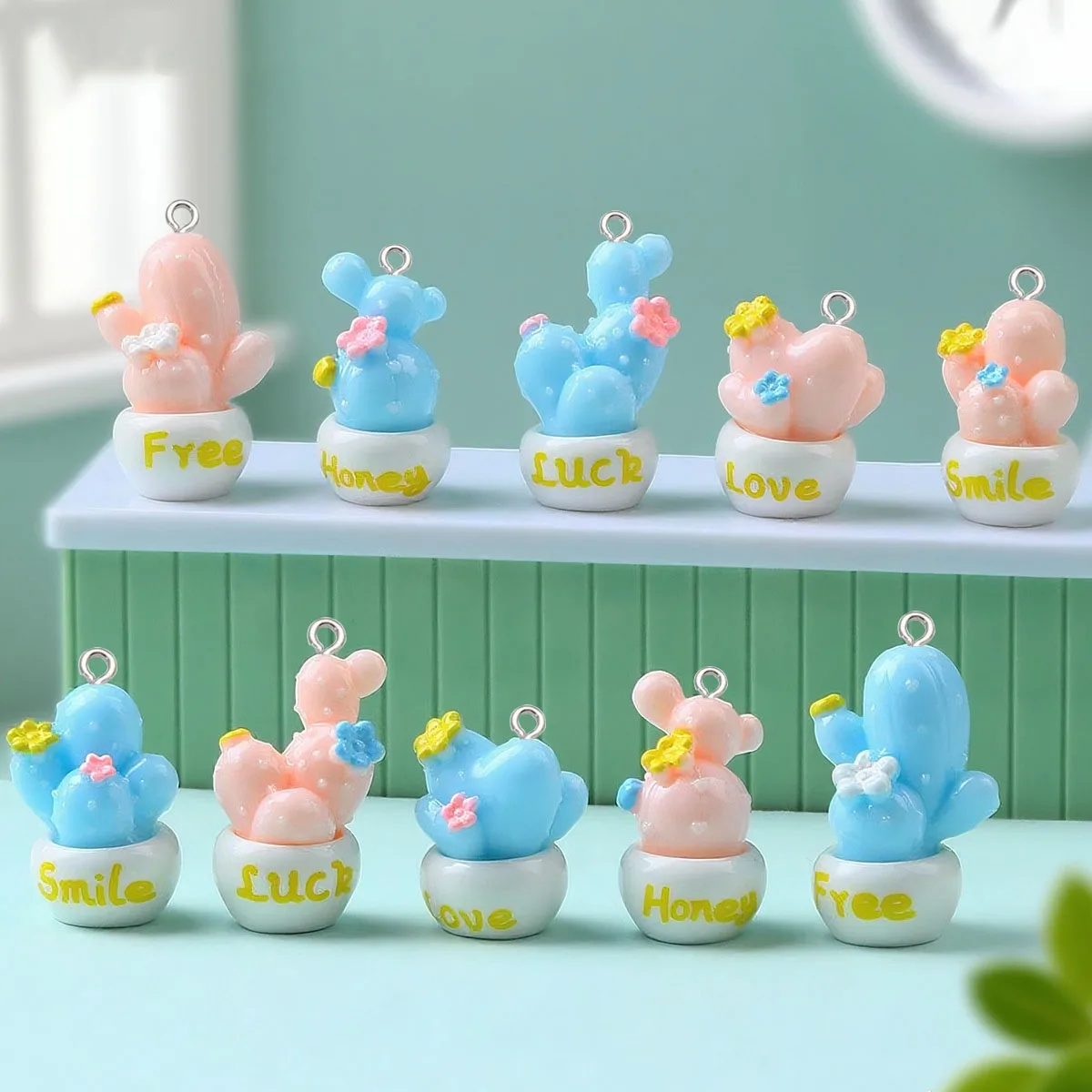 

10 шт. розовый и нежный милый кактус, сочный кулон в горшке, серьги ручной работы, брелки, украшение для кукольного домика, украшения для стола