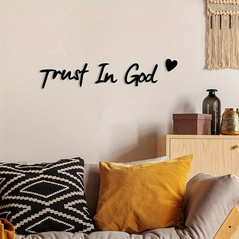 1pc Light Luxury Iron Art Wall Sticker 'Trust in God' for Women, Featuring Inspirational Short Phrases, a Religious Motivational