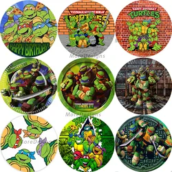 Ninja Turtles Round Photo Background Boys Baby Shower Circle Covers Kids Birthday Party Decoration Photography Backdrop