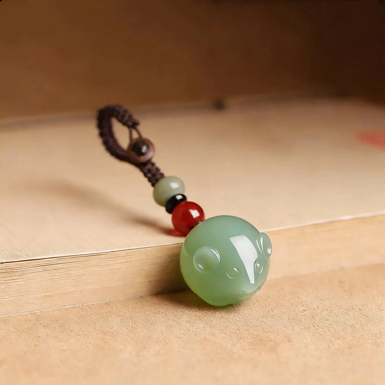 Chinese Zodiac Rat Natural Hetian Jade Lucky Blessing Wealth Attracting Good Luck Handwoven Unisex Phone Pendant Key Chain Spiri