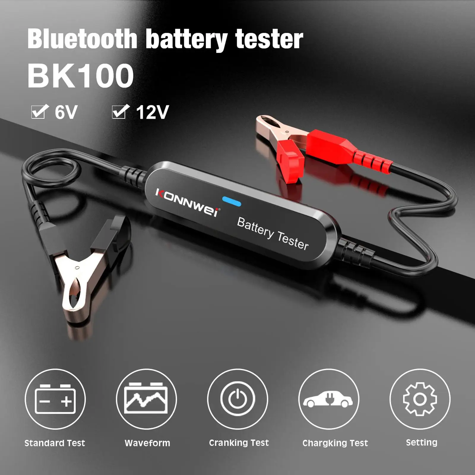 Wireless BK100 Car Battery Tester, Digital Analyzer Multi Languages Automotive Detection Bluetooth Fit for Vehicles SUV Marine