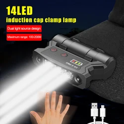 USB charging 14led white + yellow light induction headlamp electric display fishing cap clip lamp