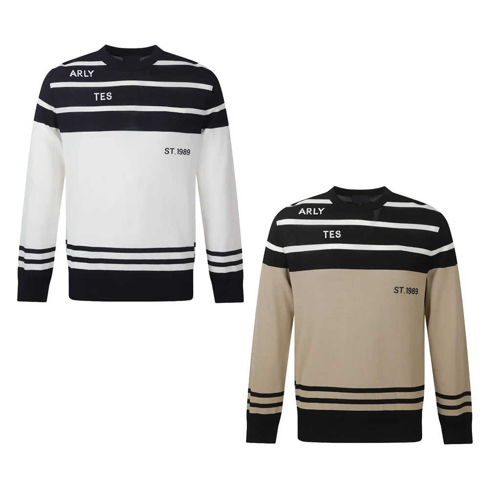 

"Men's Long Sleeve Knit Sweater! Sporty Stripes, Unique Design, Luxurious New Golf Wear, Warm in The Fall!"