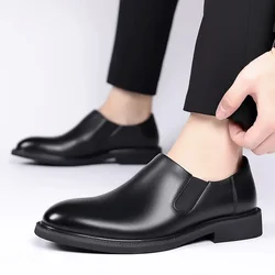 2023 Versatile Men's Shoes Outdoor Office Men's Casual Shoes Solid Pointed Toe Slip on Low-heeled Non Slip Fashion Leather Shoes