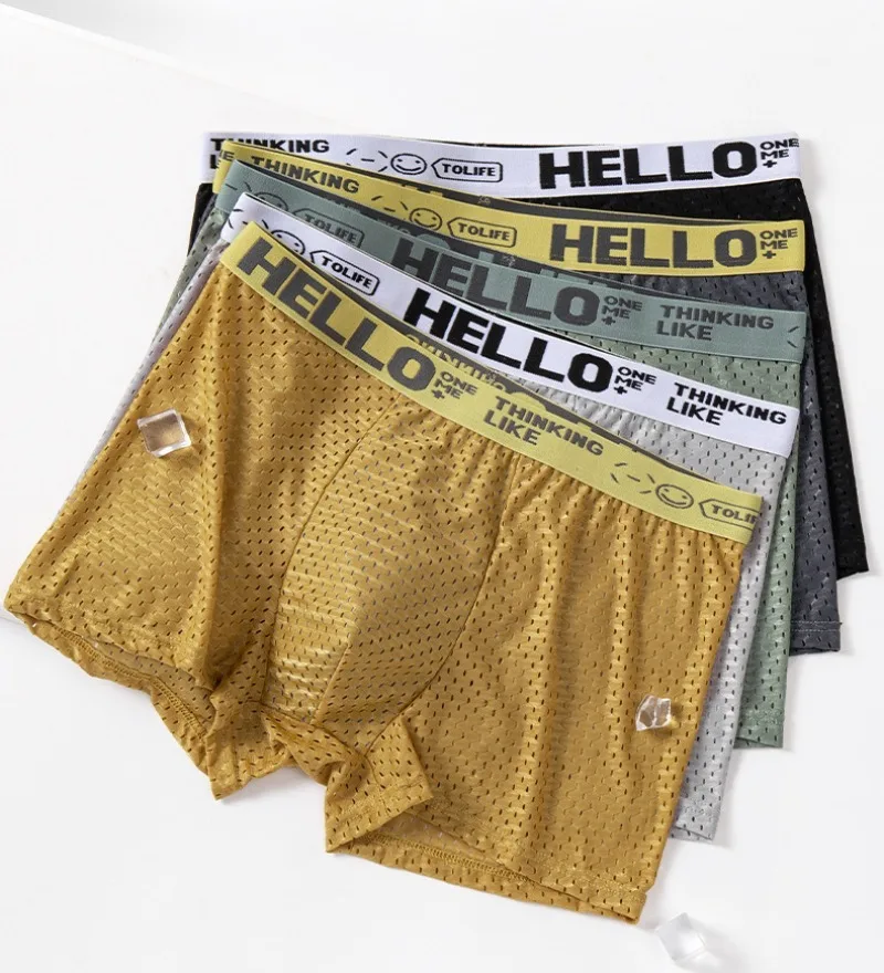 6 Stück Mesh-Eisseide Boxershorts für Herren, Atmungsaktive Sexy Slim-Fit Nahtlose Unterhosen in Übergröße 4X – Detail 13
