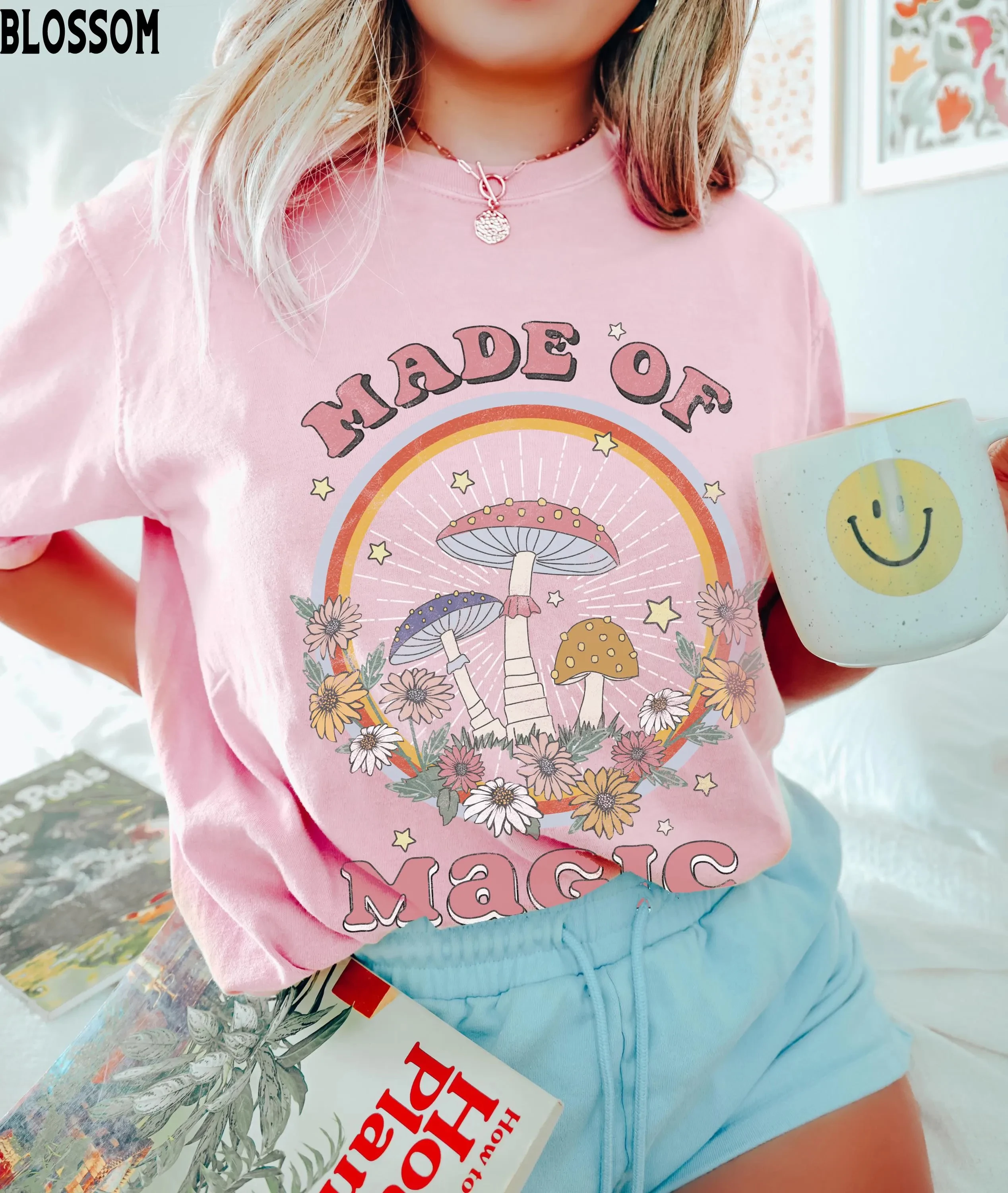 Summer Women's Retro Mushroom T-Shirt Boho Tee Cotton and Breathable Short Sleeve Streetwear Oversized Loose Casual