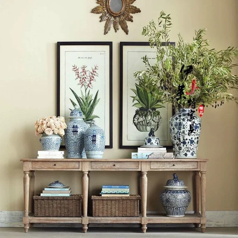 Amerikanisches Retro-Wohnzimmerregal aus massivem Holz für die Eingangstür