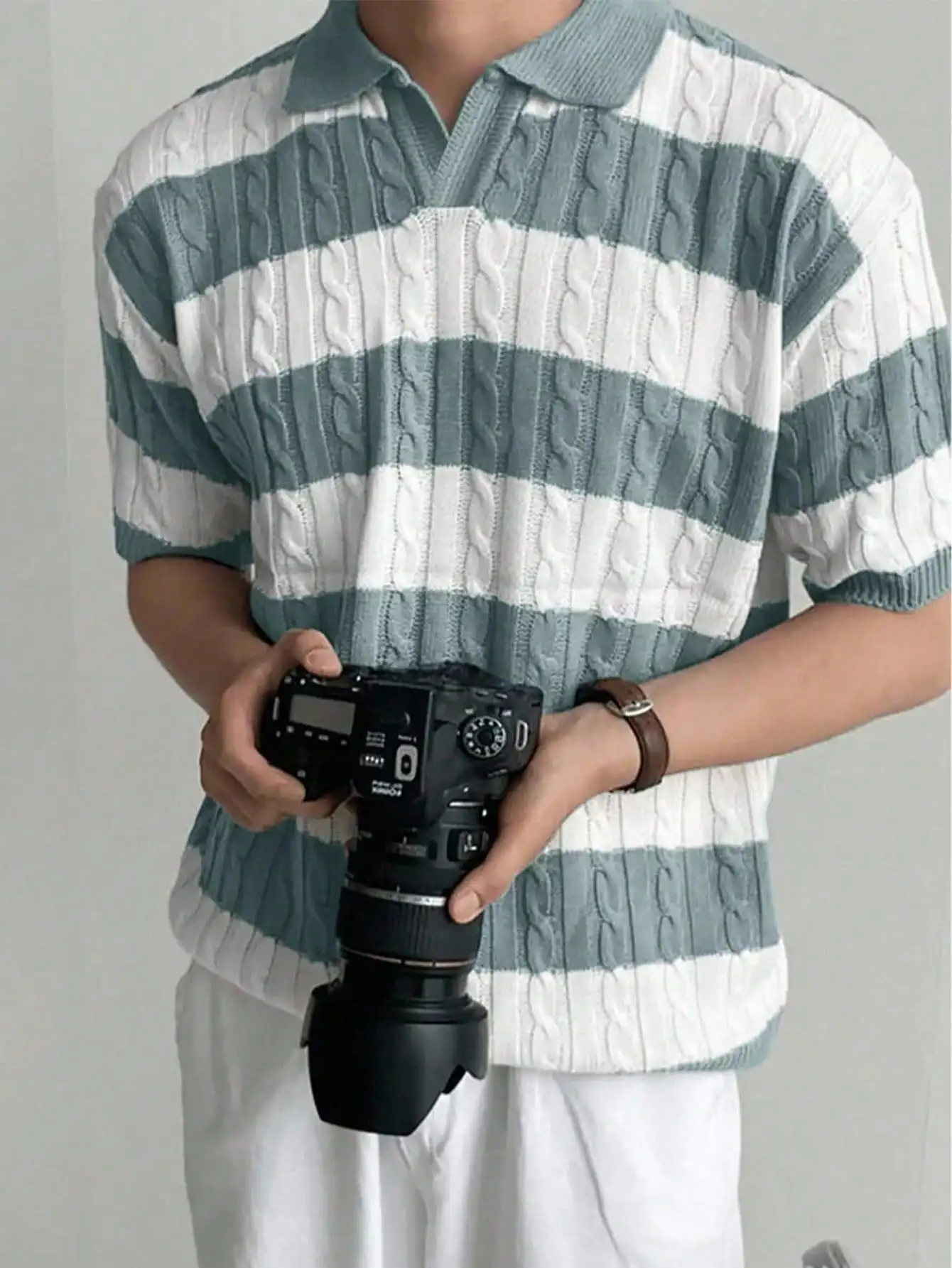 

Men's Striped Short Sleeve Knitted Polo Shirt - Casual Summer Wear