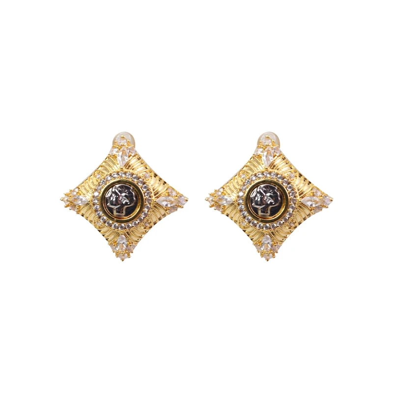 

French court style medieval earrings light luxury high-end square portrait stud earrings popular retro earrings