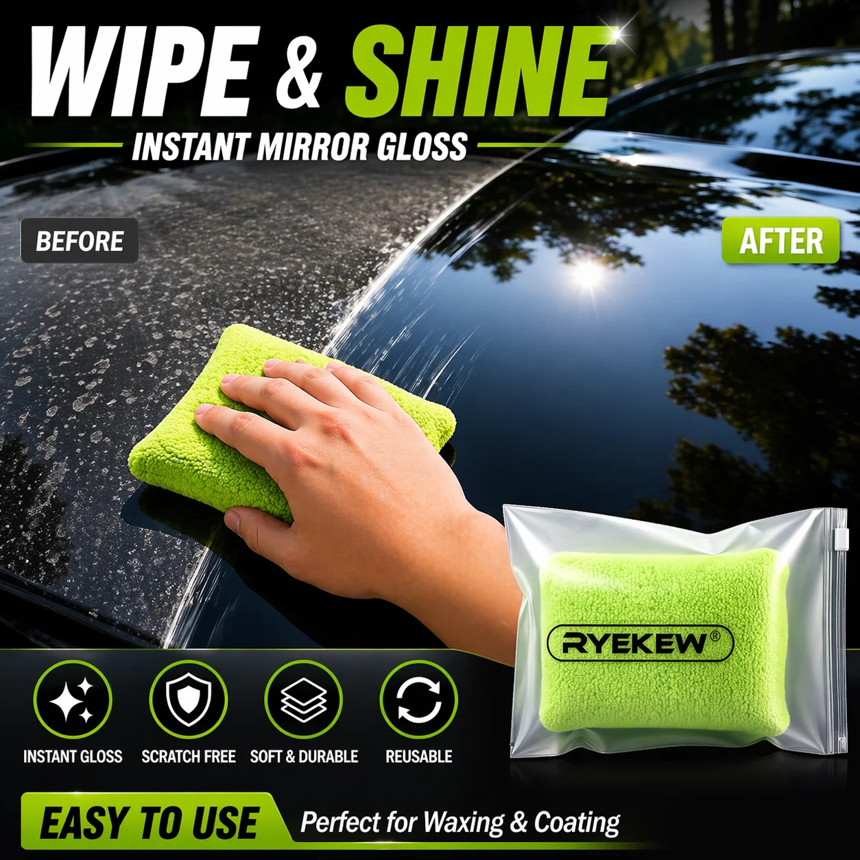 Foam Wax Applicator Pads for Car Detailing Waxing Polishing Sponge Soft Microfiber Wash Mitt Applicator for Auto Truck