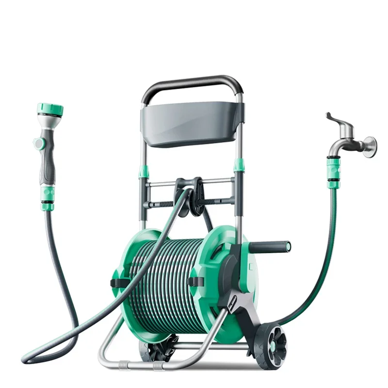 

Mobile Flexible Outdoor Garden Water Hose With Plastic Hose Reel Irrigation Cart Quality 2 Wheeled Hose Trolley Cart