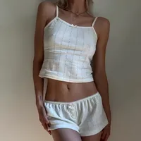 Retro Fairy Coquette Y2K Pajamas Outfits Comfy 2 Piece Set Loungewear Women Sexy V Neck Spaghetti Strap Camis Crop Tops + Shorts