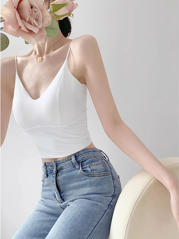 Lace Backless Hollow out Women's Tank Top with Chest Pad Beautiful Back Bra Integrated Base Layer Hanging Neck Shirt