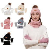 Warm & Soft Winter Fleece Knitted Hat Scarf Touch Screen Gloves 3Pcs Set Perfect Ear & Neck Warmer for Skiing Hat Outdoor Sports