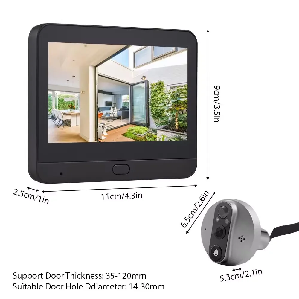 Rilevatore porta digitale 1080P 2.4G WiFi Nascosto elettronico Cat's Eye Visione notturna Telecamera visiva per casa e esterno da 4,3 pollici IPS LCD