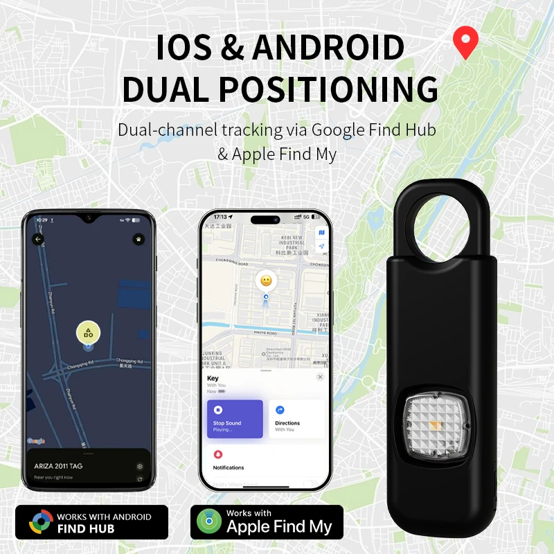Portable Travel Security Alarm with Smart GPS Tracking, Works with Apple & Google Find My SOS Emergency Siren for Solo Travelers