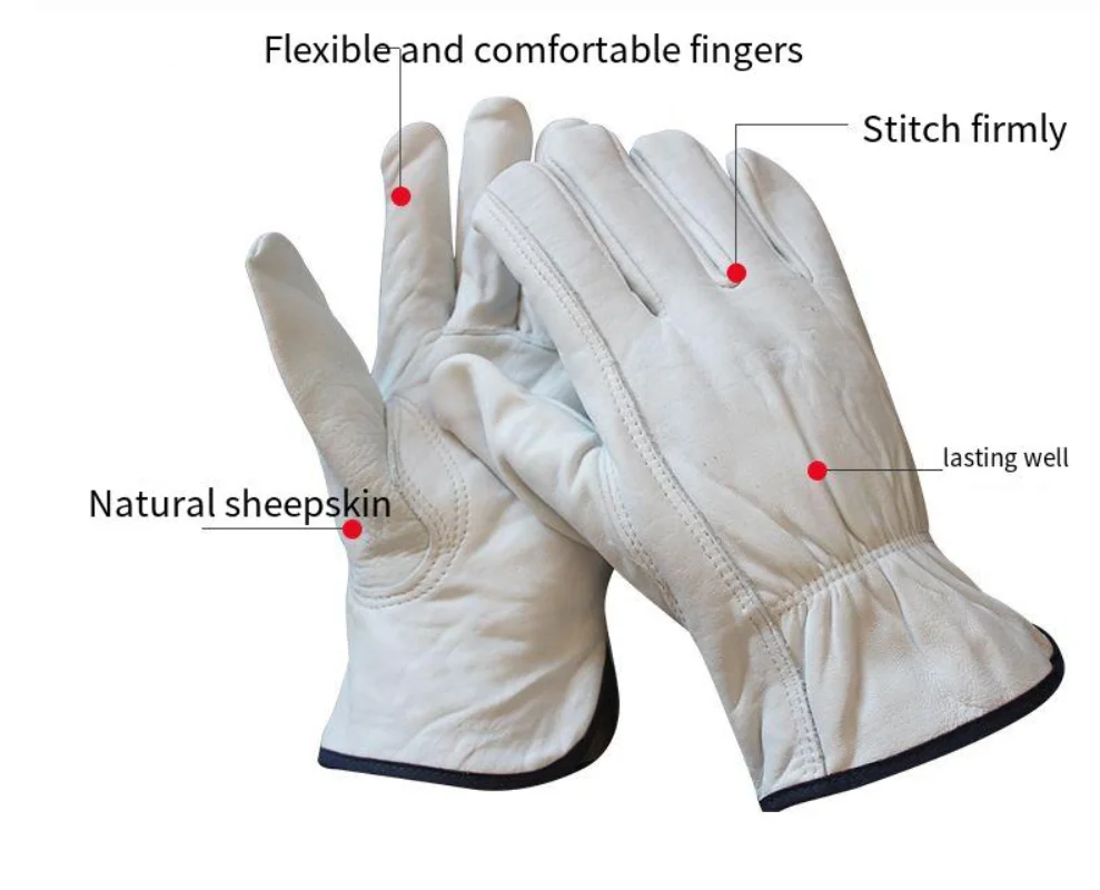 Sheepskin Gloves Riding Driving MotoCycle Gloves Leather Labor Protection Gloves Leather Men\'s Work Gloves