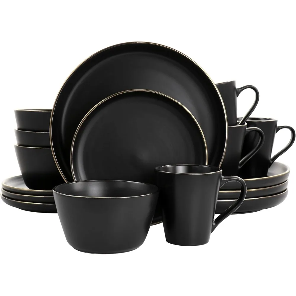 

Набор столовой посуды Elama Paul Stoneware, 16 предметов, матовый черный, с акцентами в золотой оправе