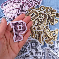 New 26PCS/lot Gold Pink Silver A-Z Sequins English Letter Patch Iron On Patches DIY Free Spelling Sew Embroidery Clothes Sticker