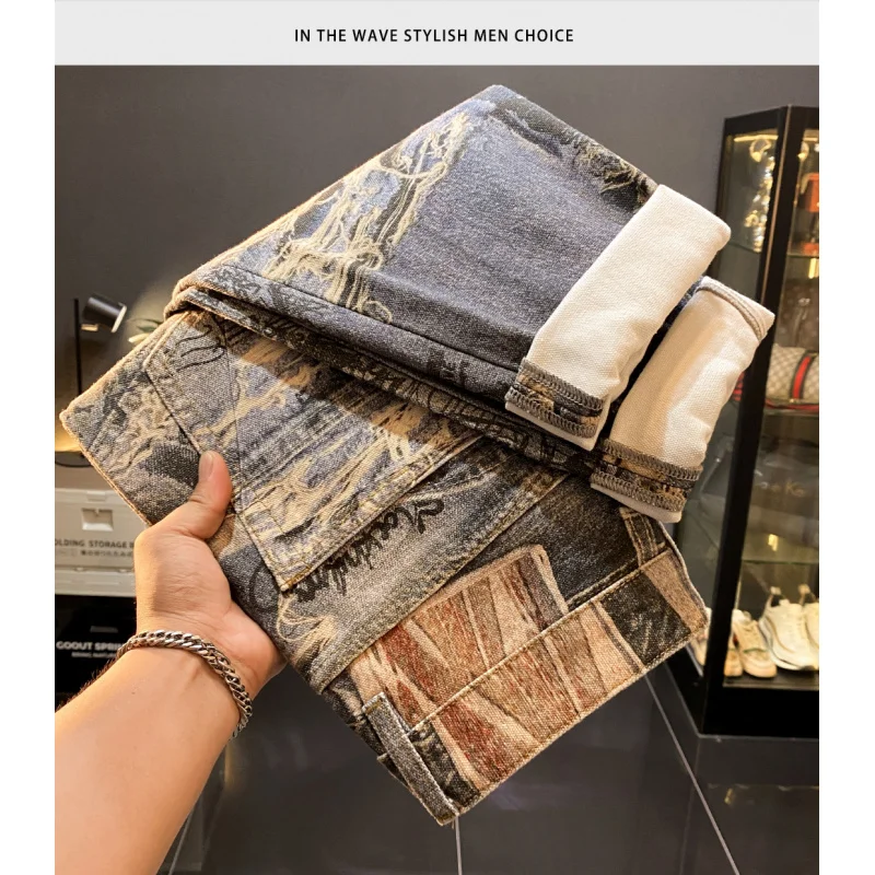 

American high-end retro printed design jeans men's 2025 autumn new, cool and loose straight leg long pants