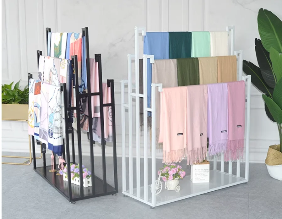 Double-sided scarf rack Hang silk scarf display stand Floor to floor clothing store pants fabric rack