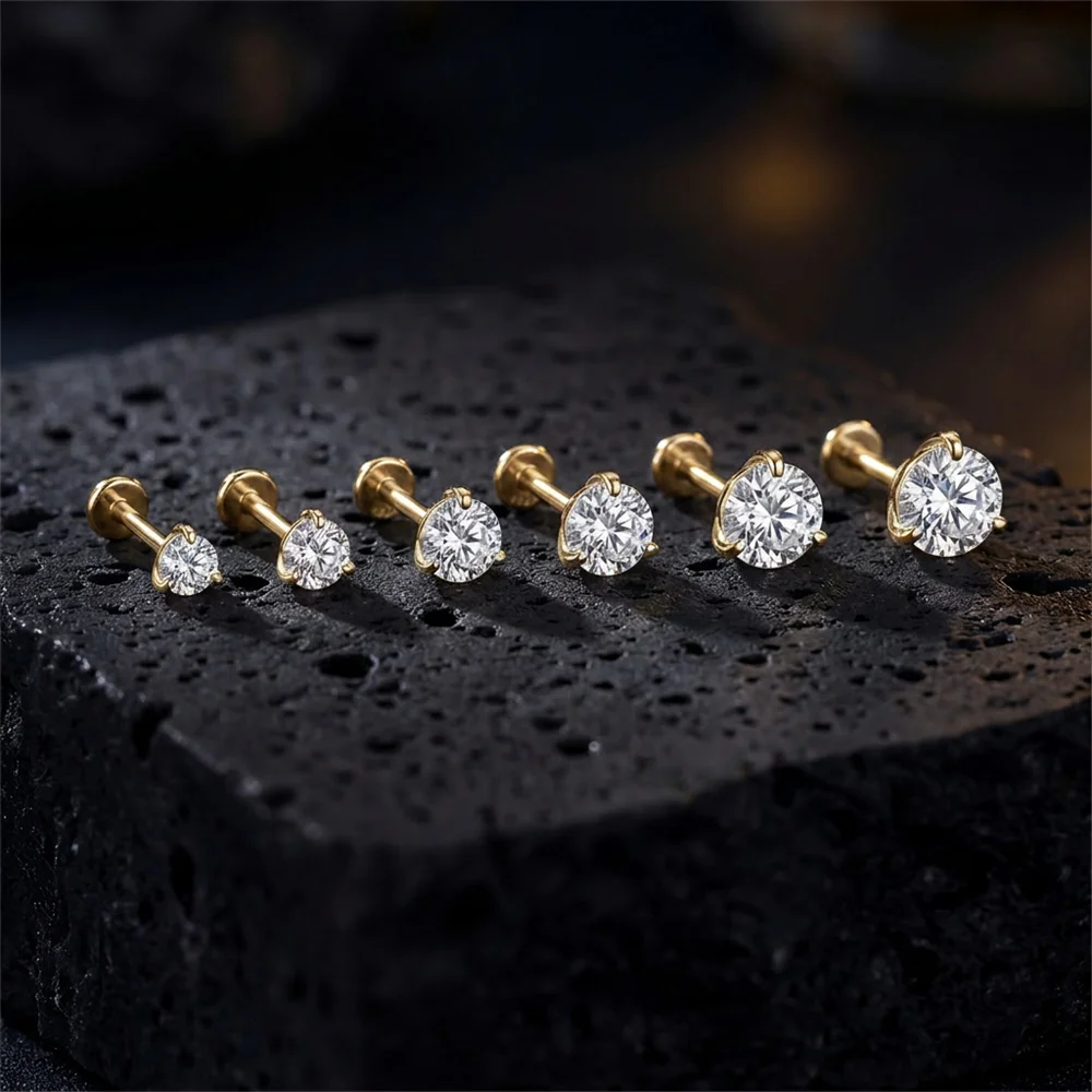 AIDE 925 Sterling Silber 1 Stück Sechsklauen Funkelnder Moissanit Damen Multi-Größen Flacher Rücken Knorpelpiercing Hochzeits-Brautgeschenk – Detail 12