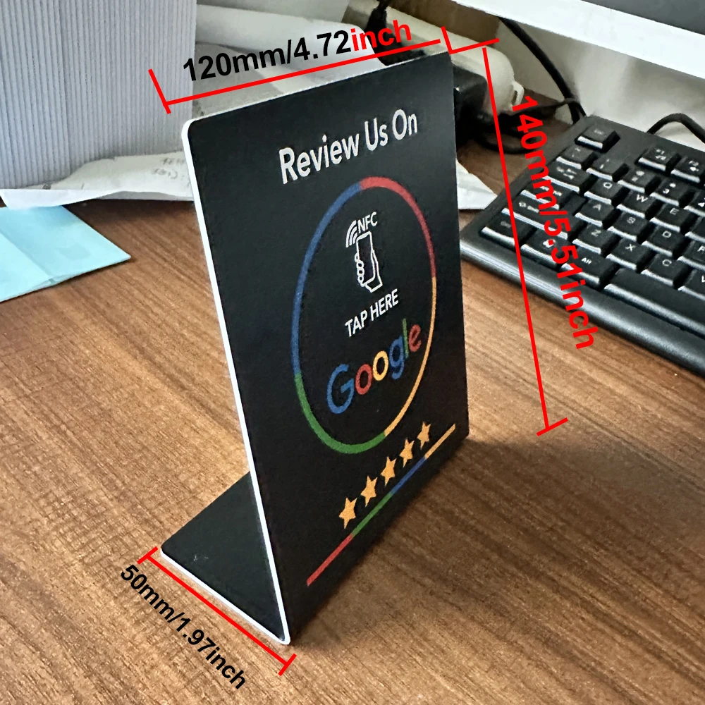 NFC215 Programmierbare Google Review Acryl-Aufkleberkarte, NFC-Stationstisch, 13,56 MHz, wasserdichter NFC-Ständer, Google Review Card