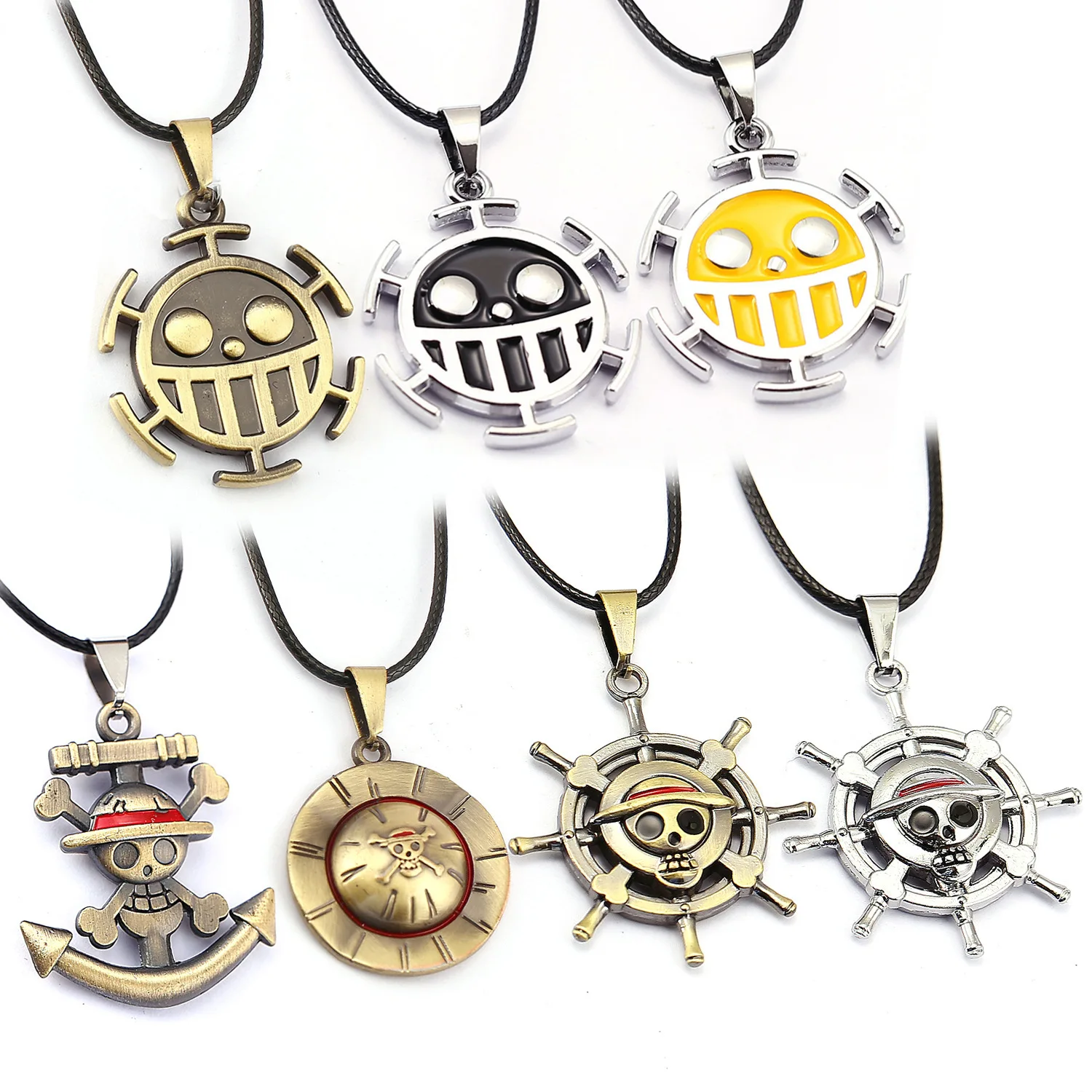 

Wholesale 20PCS/Lot Fashion Necklace Zoro Pirate Skull Hat Metal Pendant Leather Rope Choker Jewelry Souvenir Gift For Boy Girls