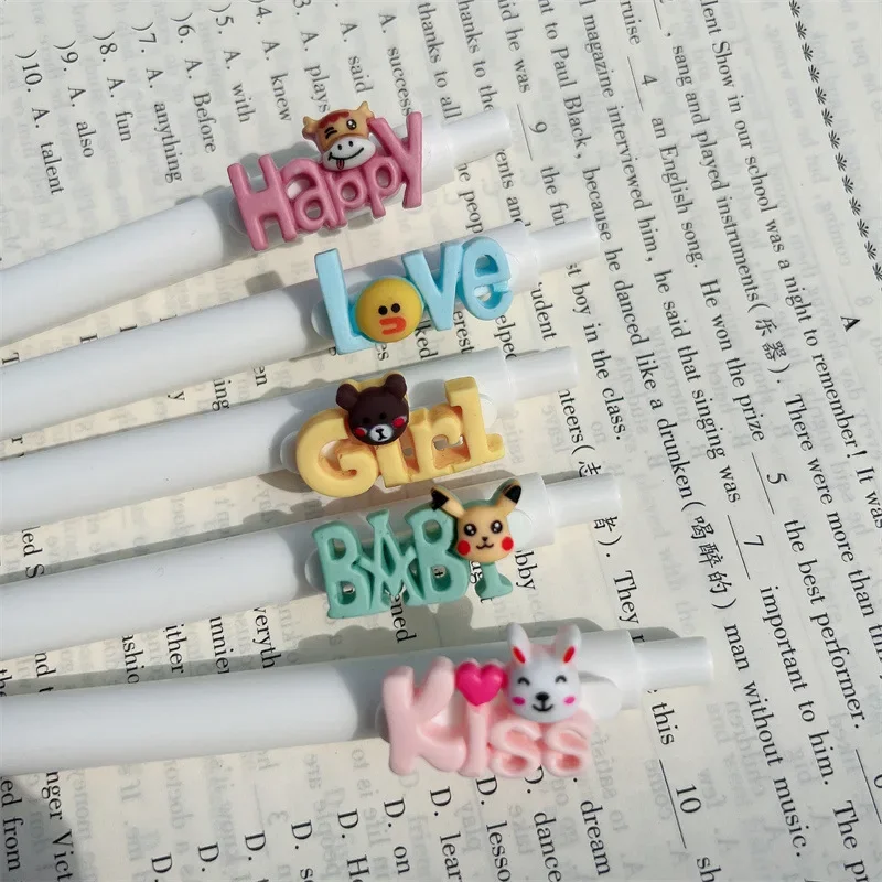 

36 шт., милый английский текст, животное, толчок 0,5, карбон, красивая смола, Данный подарок, черный