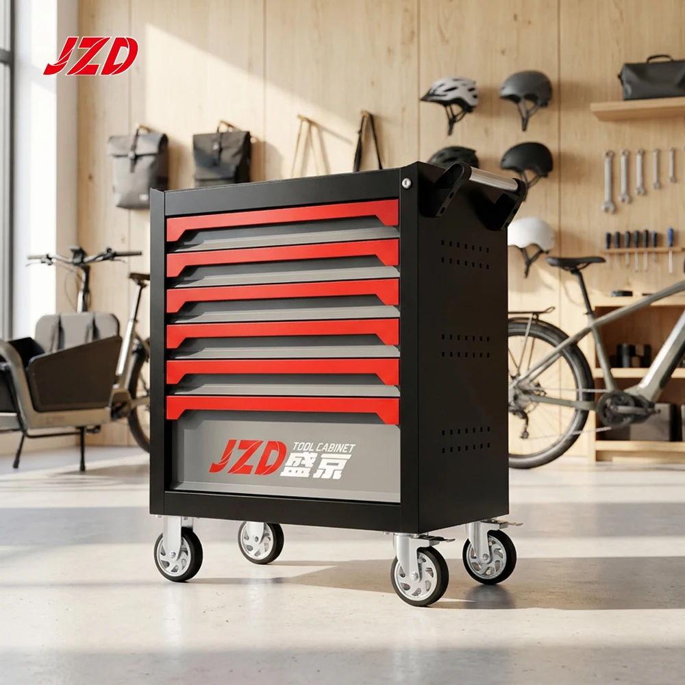 JZD Professional 7 Drawer Rolling Tool Trolley Heavy Duty Workshop Cabinet with Smooth Ball Bearing Slides Tool Chest