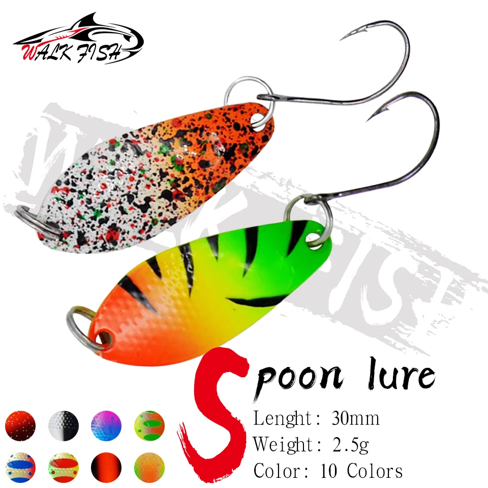 SPAZIERGANG FISCH 1Pcs 30mm 2,5g Spinning Angeln Köder Farbige Pailletten Multi-farbe Metall Löffel Forelle locken Forelle Weiß Bar Künstliche Köder