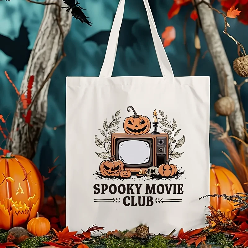 A lightweight and reusable shopping tote bag，Designed in the style of a horror movie club，Perfect for Everyday Use，Comes with fi