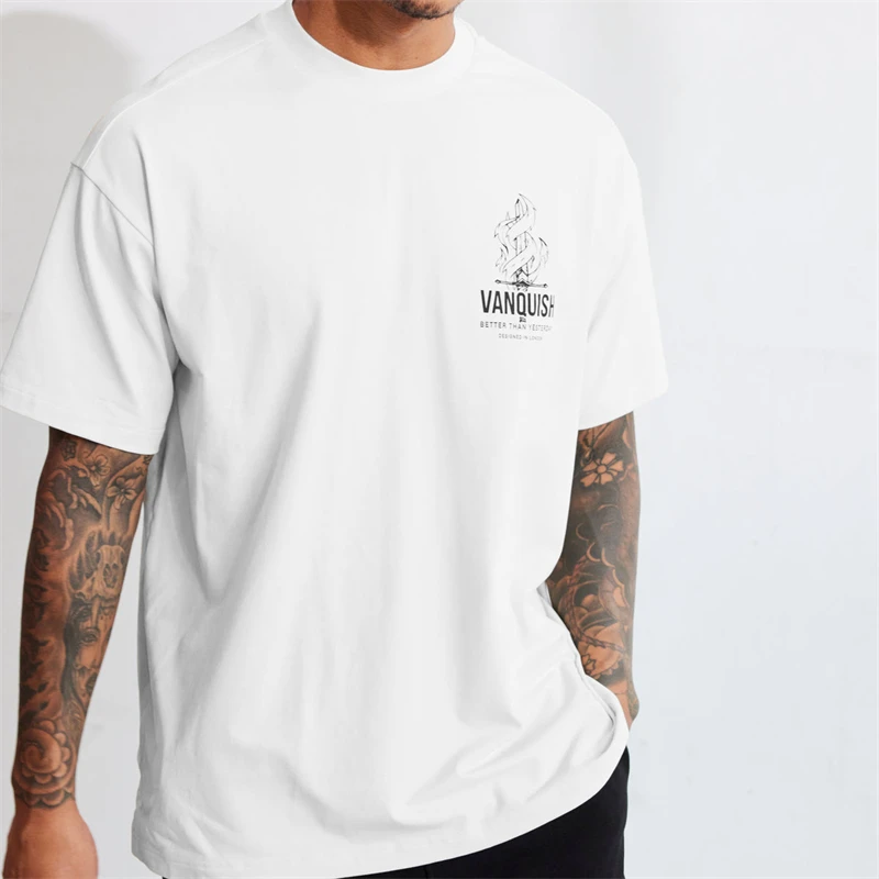 Sports fitness men\'s cotton sportswear loose crew neck short sleeve men\'s T-shirt Street wear summer casual men\'s wear