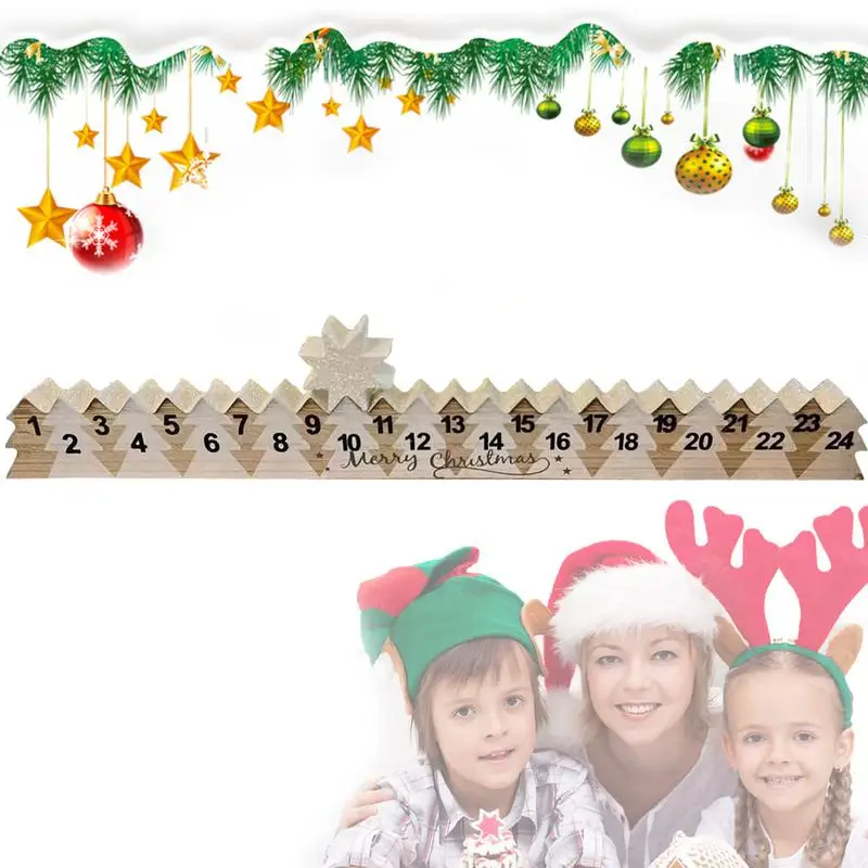 24 Days Countdown Tabletop Decoration Wooden Ruler Shape Christmas Decor Tabletop Decoration Snowflakes 24Days Advent Calendars