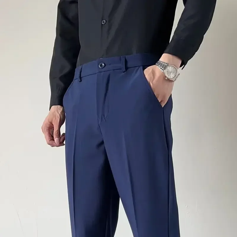 Men's Suit Pants Apricot White Black Slim Business Casual Nine-point Pants Straight Plus Size Trousers Office Social Wedding