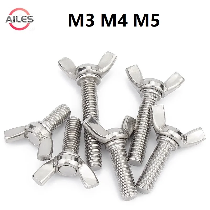 

304 Stainless Steel M3 M4 M5 Butterfly Bolts Wing Thumb Screws Claw Hand Tighten Scews 6mm 8mm 30mm 40mm 50mm