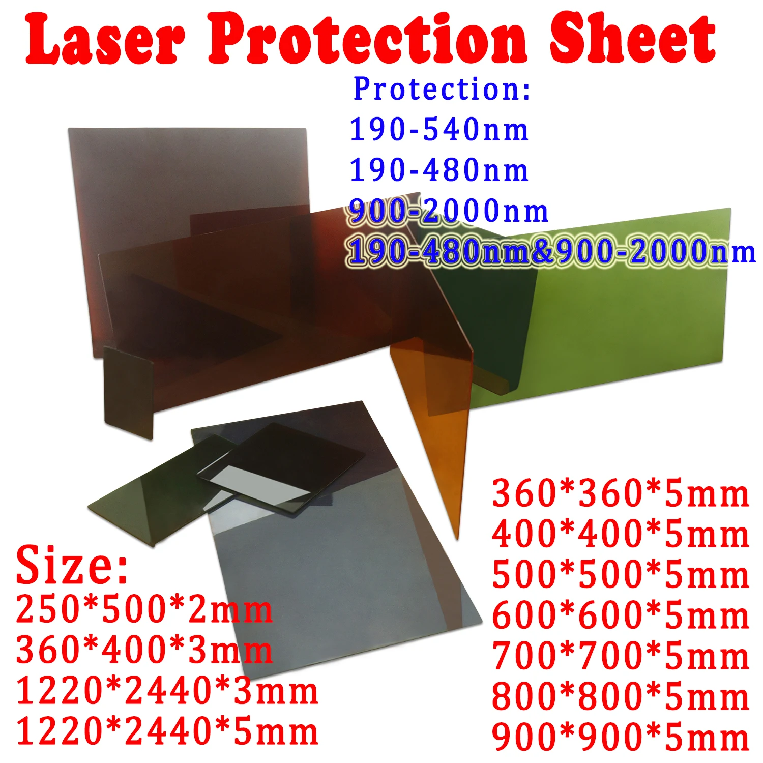 Feuille de protection laser pour fenêtre acrylique, plaque de protection, écran de sécurité, 532nm, 1064nm