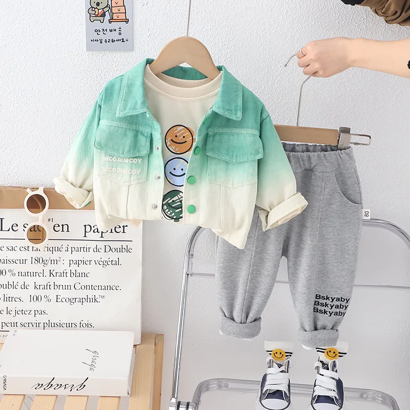 2024 New Spring Baby Luxury Designer Infant Clothes for Kids Boy Korea Style Gradient Denim Coats T-shirts Pants Boys Outfit Set