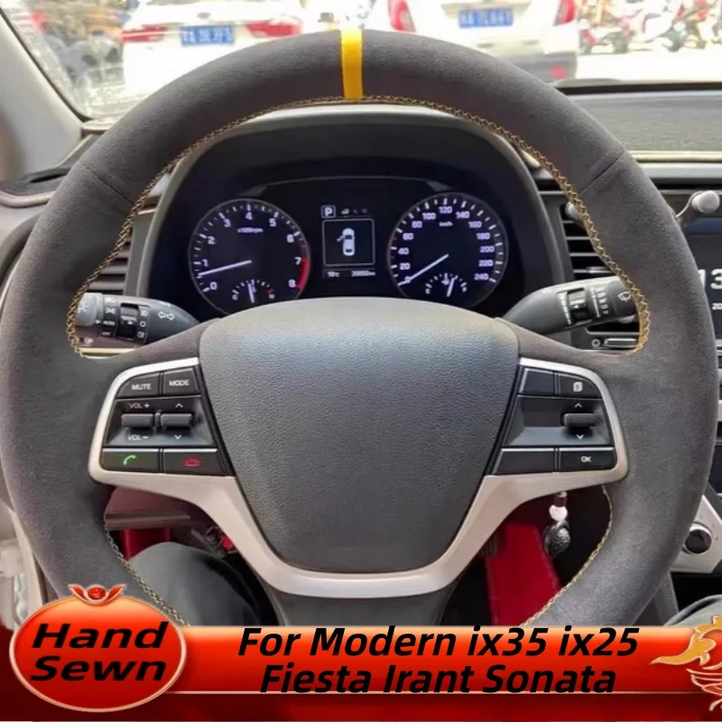 

Car Steering Wheel Suede Cover Hand-Sewn For Hyundai Ix35 Ix25 Fiesta Irant Sonata Car Interior Accessories