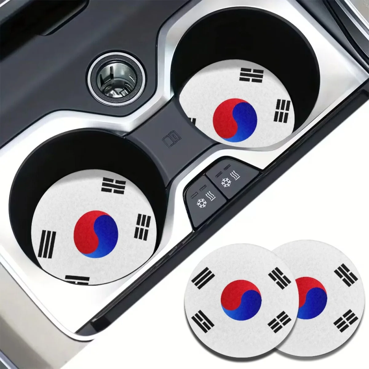 South Korea Country Flag Pattern Water Coaster for Car High Quality Washable Auto Mat Interesting Anti-dirt Polyester Cup Pad