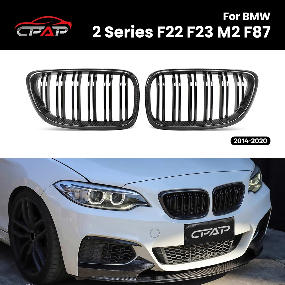 

Real Dry Carbon Fiber Front Grill Bumper Kidney Grilles For BMW 2 Series F22 F23 M2 F87 2014-2020 Double Slat Accessories Tuning