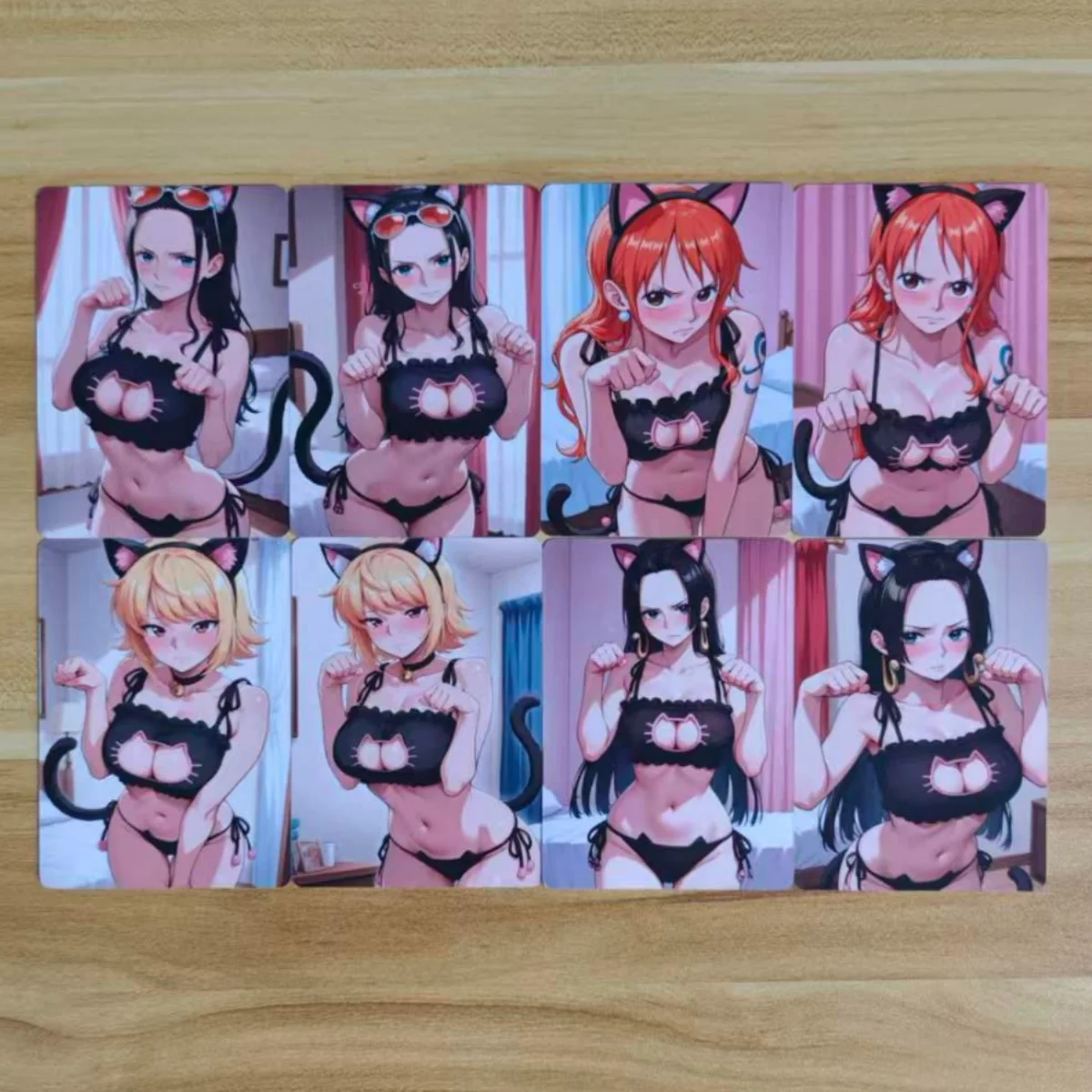 8PCS/set NSFW Cards Cat cosplay outfit Boa Hancock Nami Nico Robin Perona Double Sided Collection Card 18+
