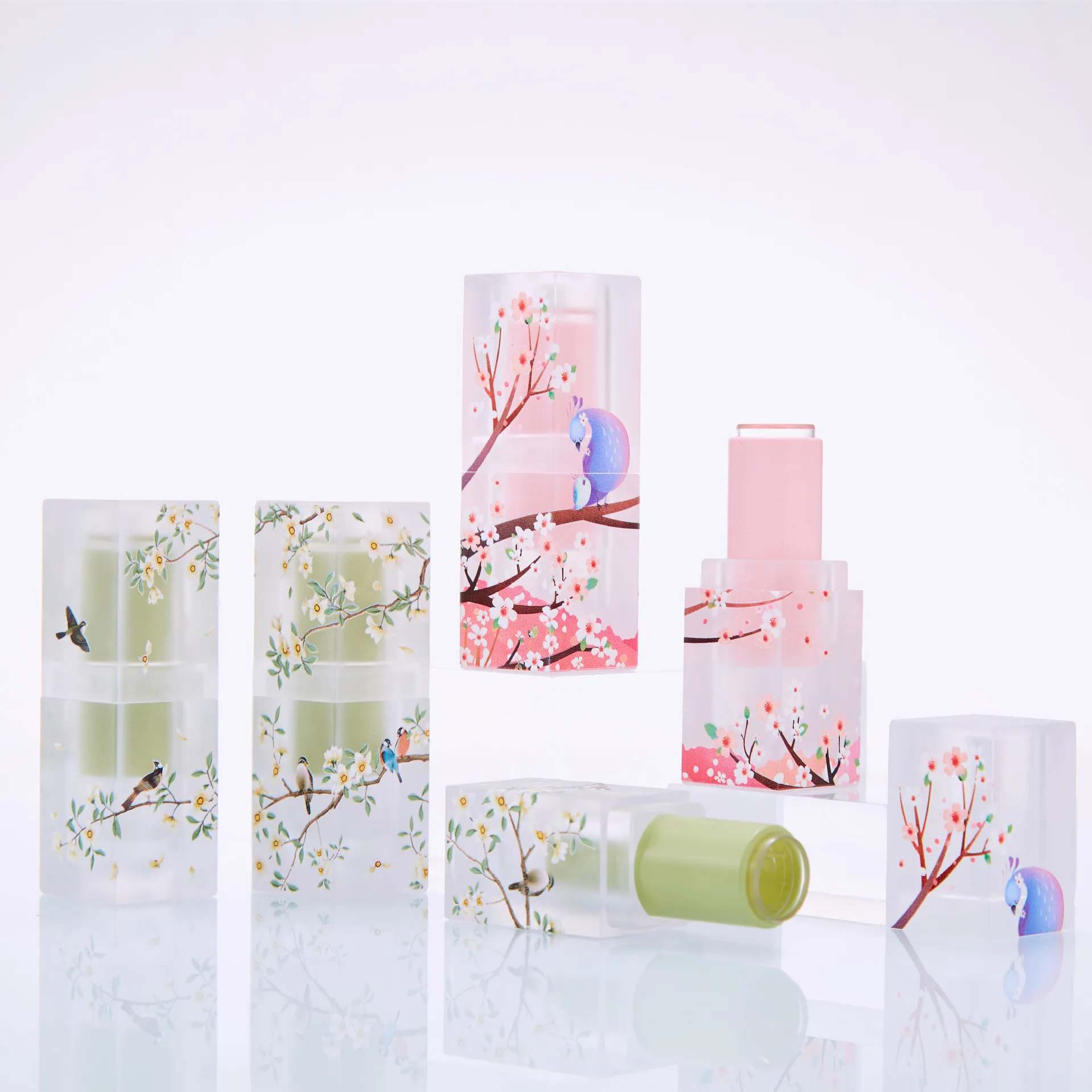 Flower Printed Empty Lip Gloss Tube Container Refillable Lip Balm Bottle Lipstick Tube Holder for DIY Cosmetic 3.6g