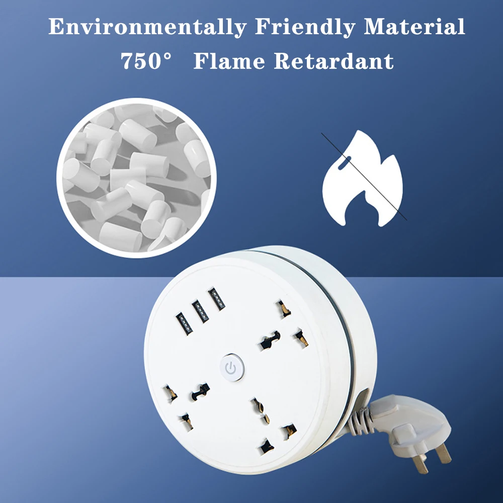 Round Universal Power Strip Portable Extension Cord Socket Plug USB Phone Charger With 3 USB Cable Smart Home EU US UK AU Plug